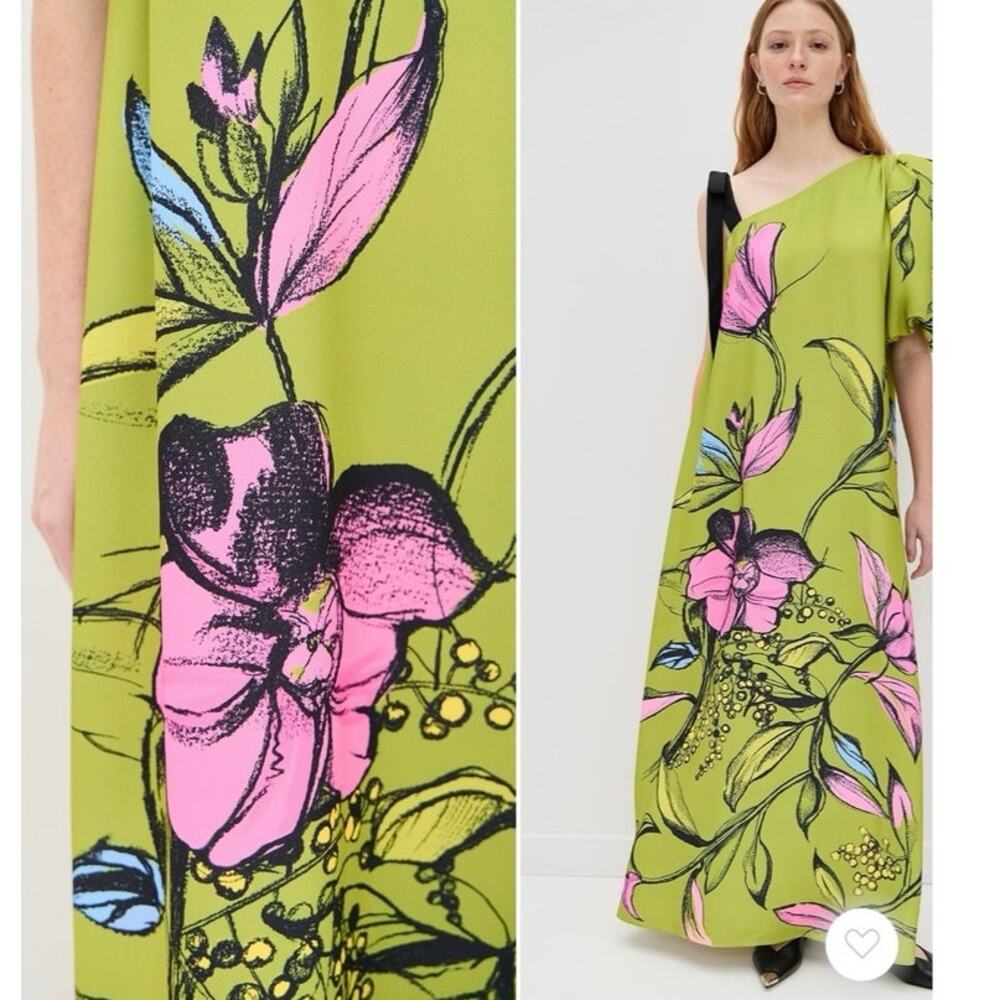 Stine Goya Pencil Garden One-Shoulder Maxi Dress Size Small